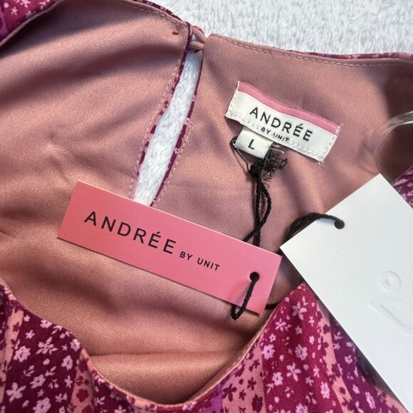 Andrée By Unit Womens Long Sleeve Floral Striped Tunic Dress Large Purple New - Picture 4 of 10